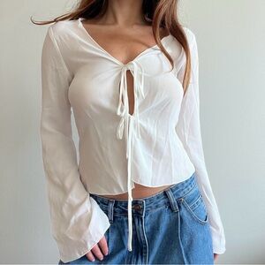 Princess Polly Elegant White Tie-Front Blouse